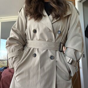 Mavi Long Tan Oversized Trench Coat with Epaulettes and Cuffed Sleeves